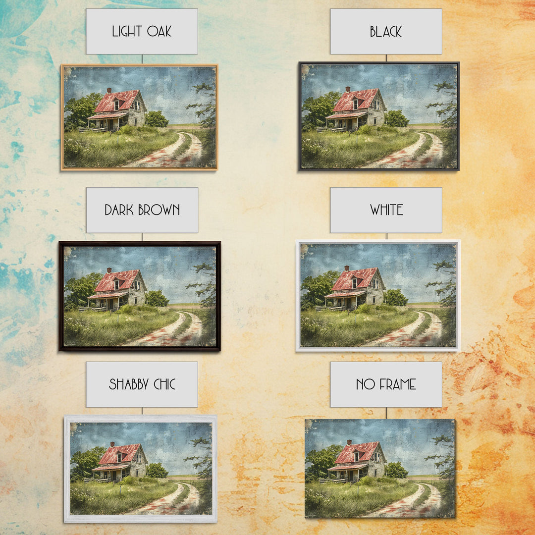 Watercolor Painting Of An Old Red Farmhouse, Framed Canvas Print, Wall Art Prints, Rustic Farmhouse Decor, Minimalist Art, Kitsch Decor