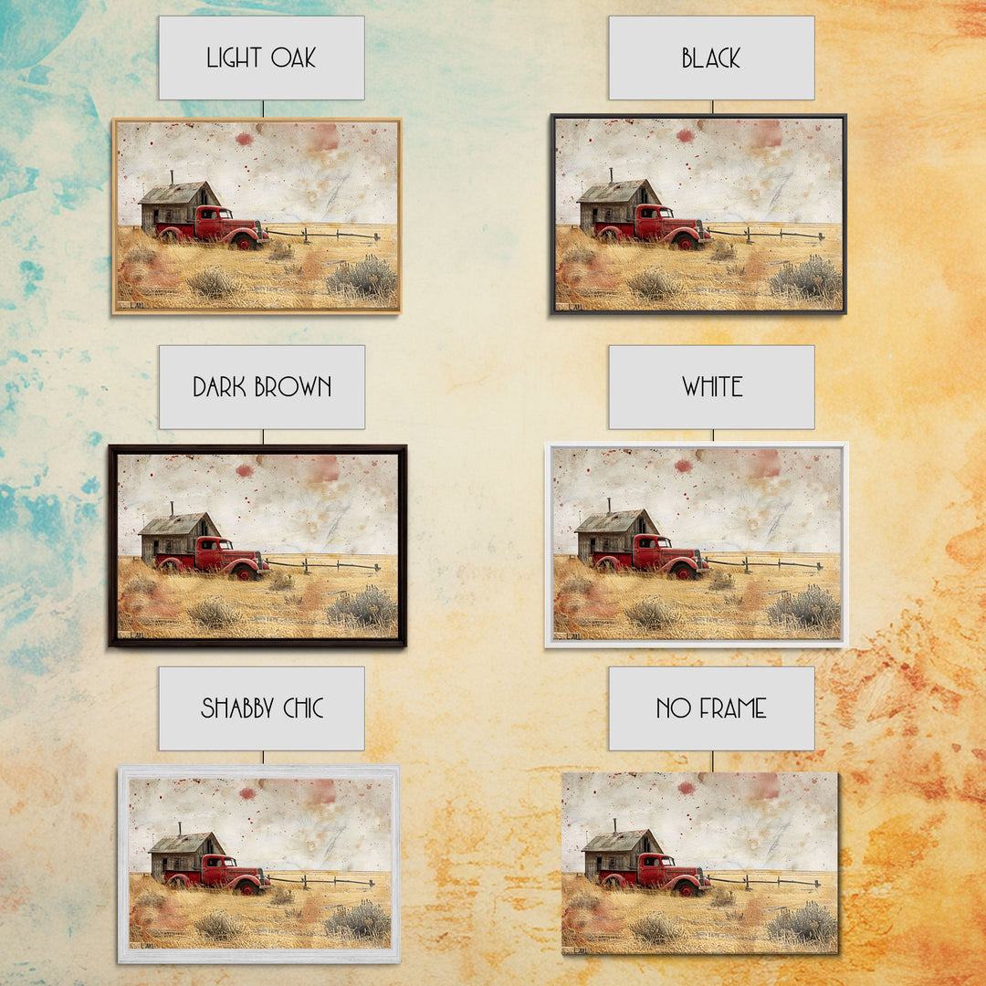 Rusty Old Truck On The Farm Framed Canvas Print, Primitive Home Decor, Art, Kitchen Decor, Living Room Decor