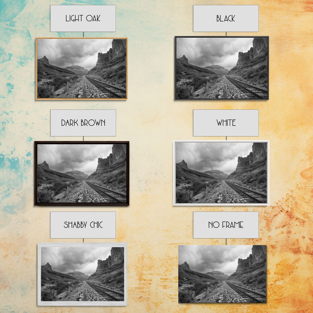 The Train Tracks, Framed Canvas Print, Black and White Western Photography, Wild West Art, Metal Art, Metal Print, Rustic Country Wall Art