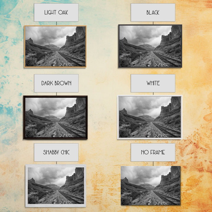 The Train Tracks, Framed Canvas Print, Black and White Western Photography, Wild West Art, Metal Art, Metal Print, Rustic Country Wall Art