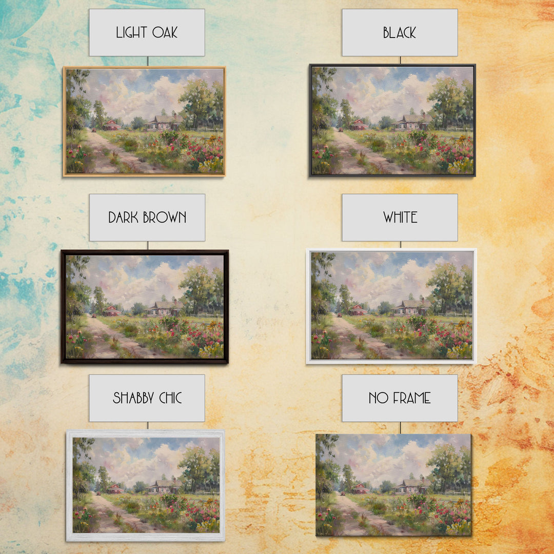 Kitsch Minimalist Watercolor Painting Print Of an Old Country Road, Wood Framed Print, Metal Wall Art, Room Decor, Aesthetic Room Decor