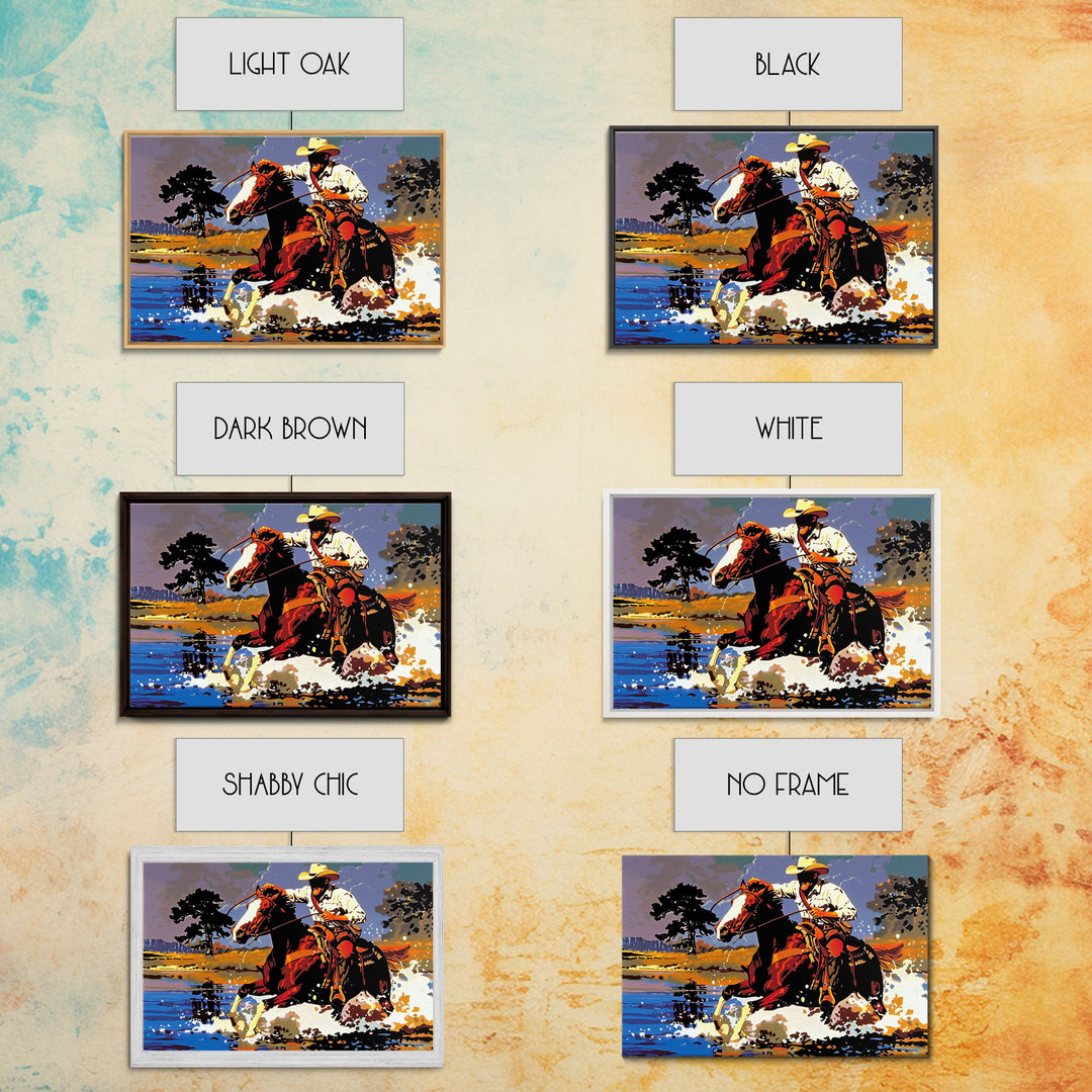 Cowboy Crossing The Colorado River, Arizona Print, Original Painting Framed Canvas Print, Western Home Decor, Wild West Art