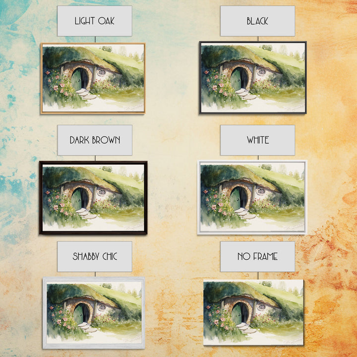 The Shire Oil Painting Print, Framed Wall Art, Hobbitcore Decor, Hobbit Hole Landscape Painting Print, Rings, Fantasy Painting