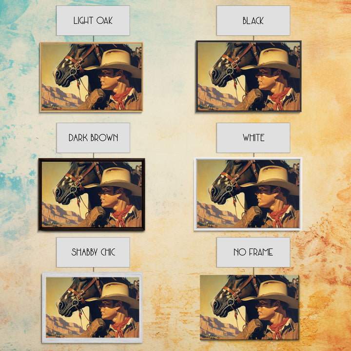 Vintage Cowboys Painting Print Horse Wall Art Canvas Hunting Southwest Sketch Drawing Poster Framed Antique Country Rustic Farmhouse Decor