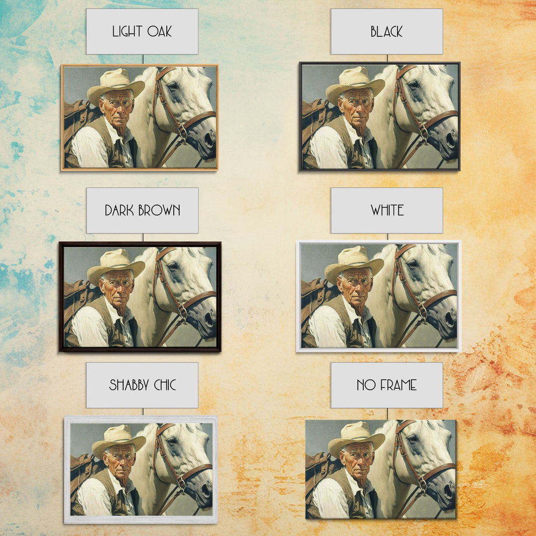 Vintage Cowboys Painting Print Horse Wall Art Canvas Hunting Southwest Sketch Drawing Poster Framed Antique Country Rustic Farmhouse Decor