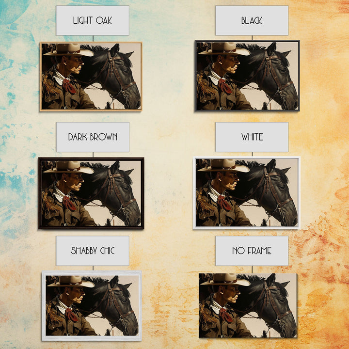 Vintage Cowboys Painting Print Horse Wall Art Canvas Hunting Southwest Sketch Drawing Poster Framed Antique Country Rustic Farmhouse Decor