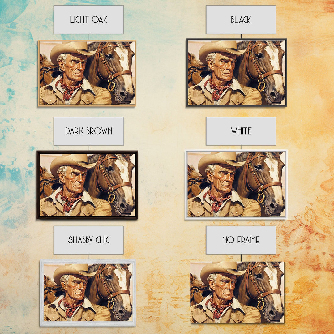 The Old West American Frontier Cowboy Framed Canvas Print, Western Decor, 50s Style Western Art, Farmhouse Decor, Southwestern Art
