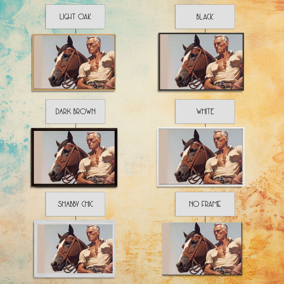 The Old West American Frontier Cowboy Framed Canvas Print, Western Decor, 50s Style Western Art, Farmhouse Decor, Southwestern Art