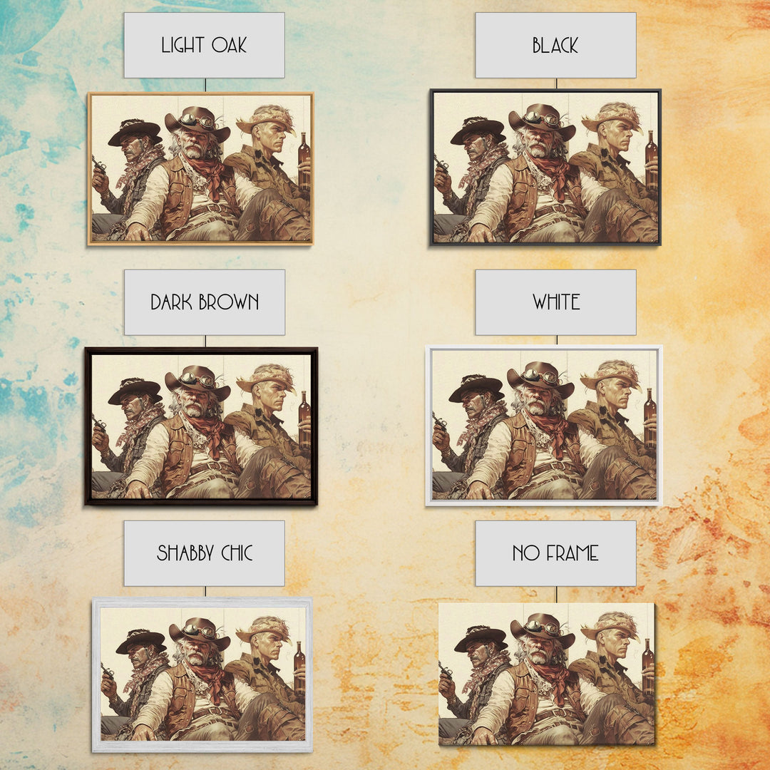 Vintage Cowboys Painting Print Horse Wall Art Canvas Hunting Southwest Sketch Drawing Poster Framed Antique Country Rustic Farmhouse Decor