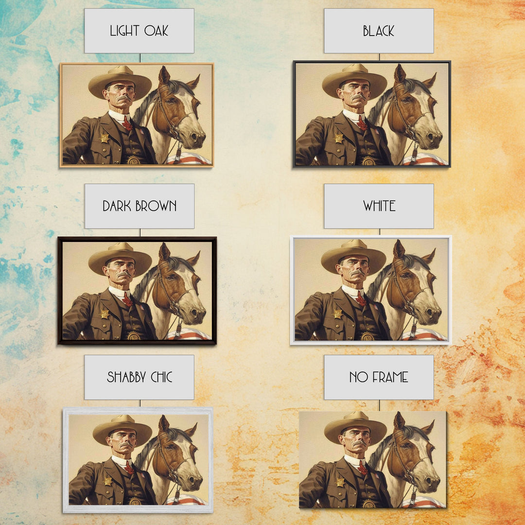 The Old West American Frontier Cowboy Framed Canvas Print, Western Decor, 50s Style Western Art, Farmhouse Decor, Southwestern Art