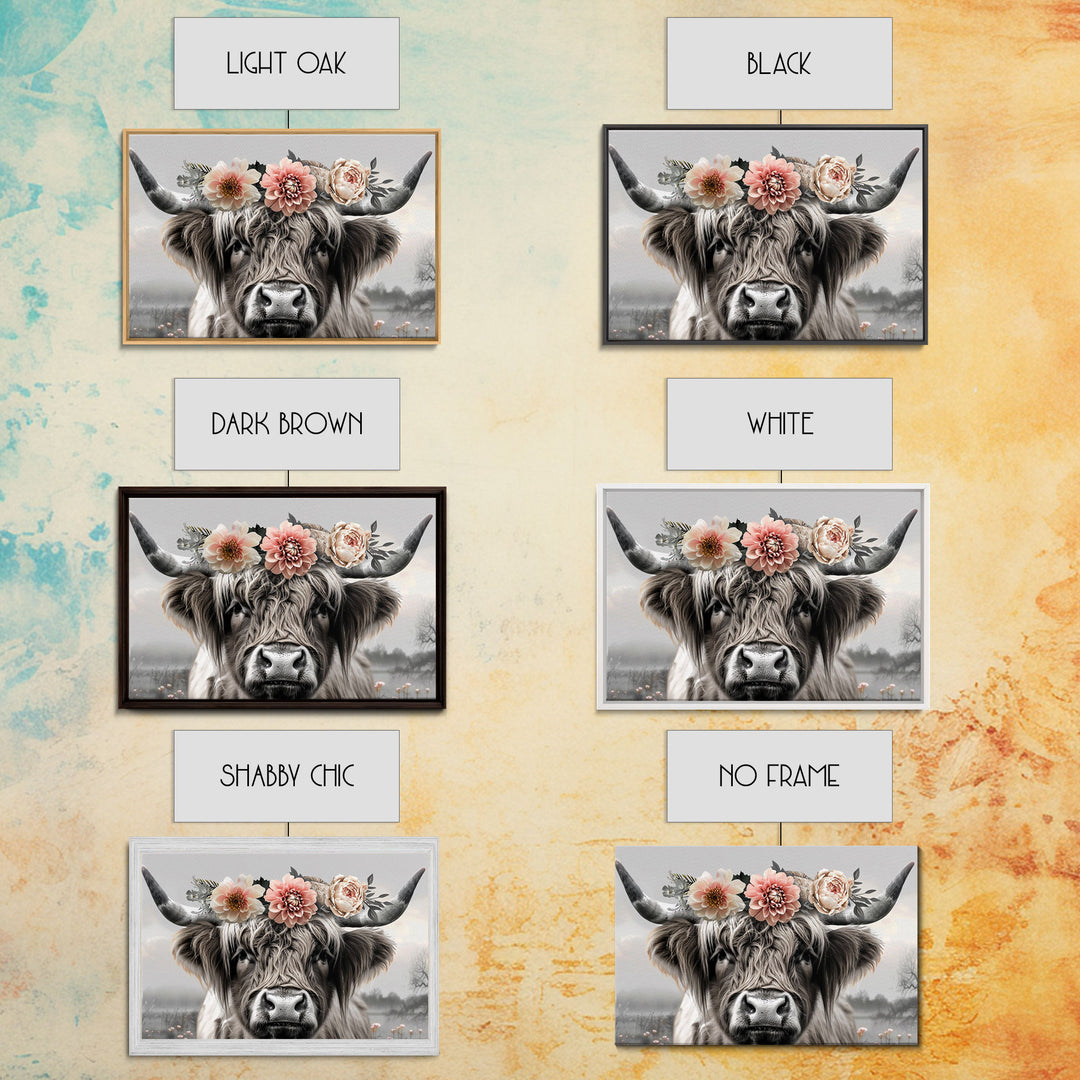 Cute Framed Canvas Wall Art, Cute Cow Wearing Flowers, Farmhouse Decor, Farmhouse Wall At, Extra Large Boho Decor, Minimalist Modern Art