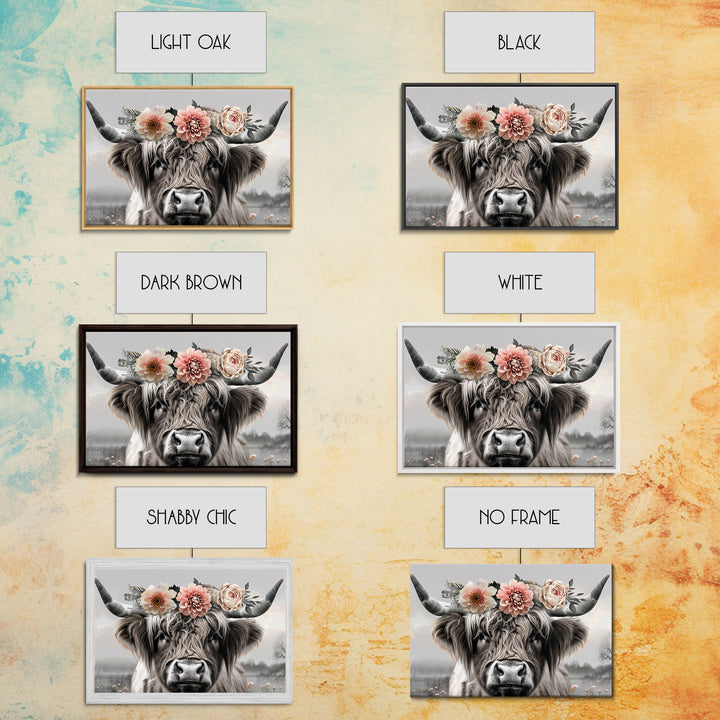 Cute Framed Canvas Wall Art, Cute Cow Wearing Flowers, Farmhouse Decor, Farmhouse Wall At, Extra Large Boho Decor, Minimalist Modern Art