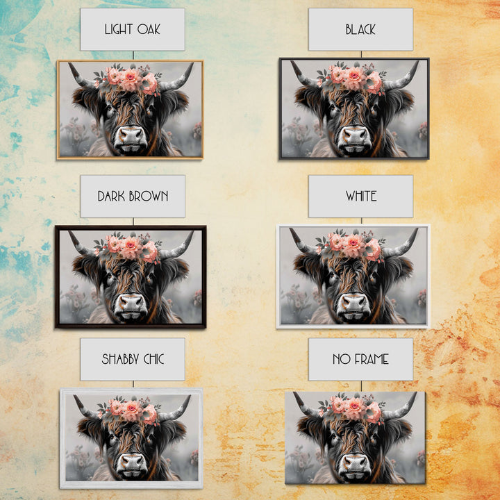 Framed Wall Art Texas Cattle, Wood Framed Canvas Print, Farmhouse Decor, Minimalist Rustic Farmhouse Painting, Vacation Home Decor, Western