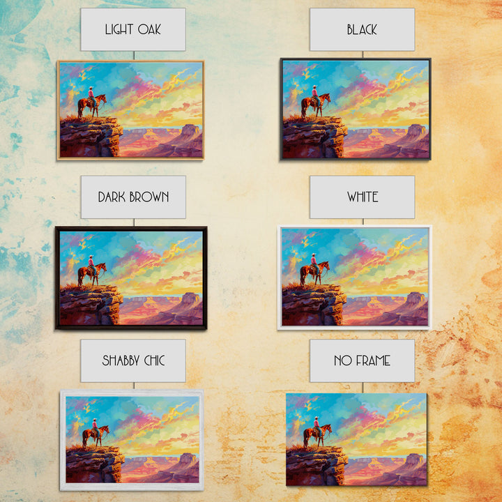 Framed Wall Art Giclée Fine Art Print, Watercolor Painting of A Cowboy On A Mountain Ridge, Rustic Western Decor, Country Decor, Metal Print