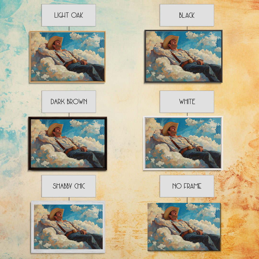 Cowboy In The Clouds | Framed Canvas Print or Metal Art | Wild West Decor | Cottagecore | Southwestern Art Home Decor, Farmhouse Western Art