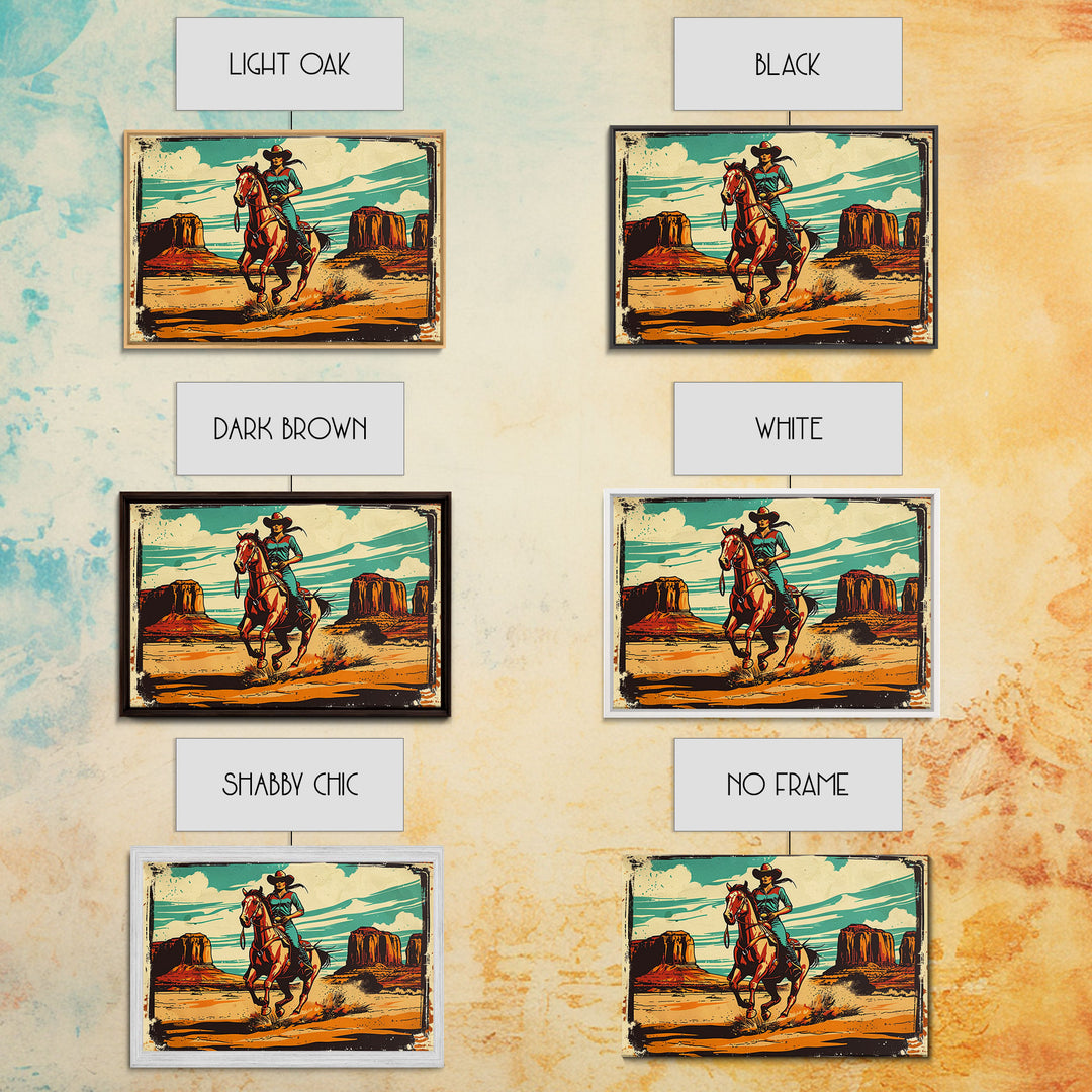 Western Decor Cowgirl Print, Wood Framed Canvas Print, Western Pop Art, Colorful Wall Decor, Gift For Her, Home Decor, Southwest Decor