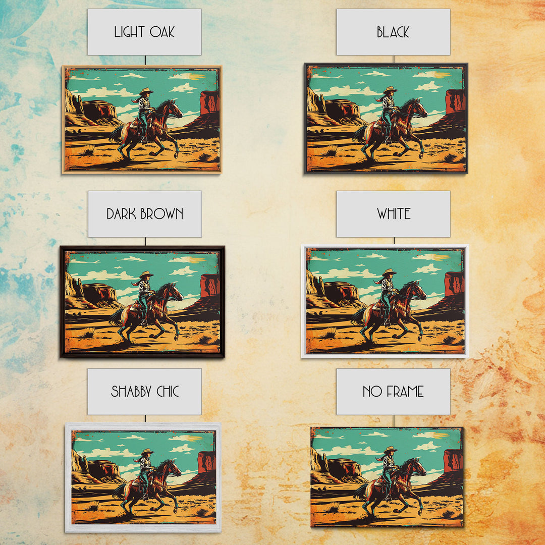 Western Decor Cowgirl Print, Wood Framed Canvas Print, Western Pop Art, Colorful Wall Decor, Gift For Her, Home Decor, Southwest Decor