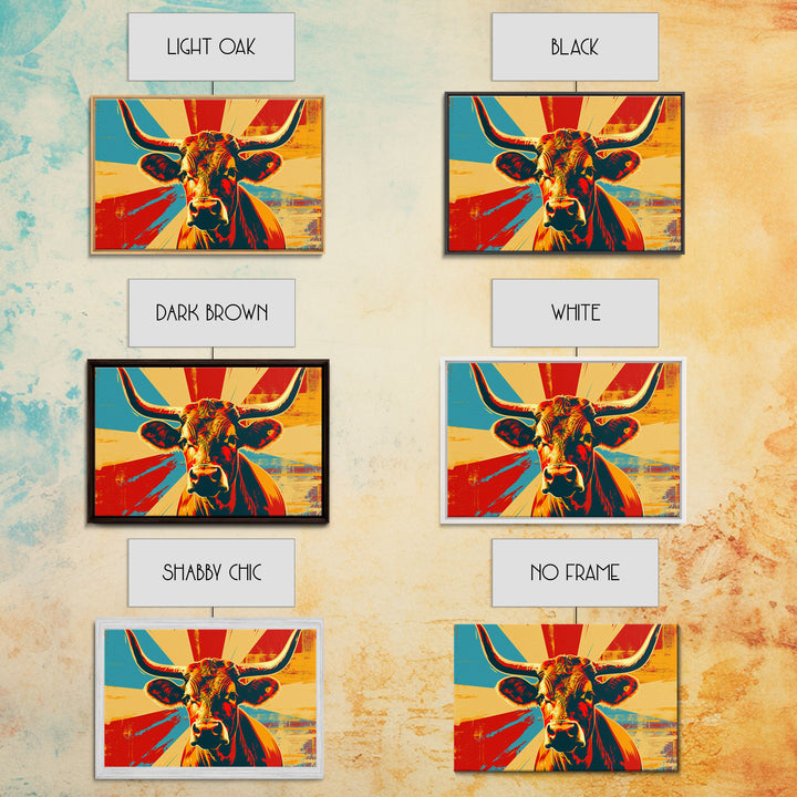 Texas Longhorn Cow Wall Art, Cow Print, Cow Wallhanging, Farmhouse Decor, Country Western Decor, Cow Lover Gift, Framed Canvas Print