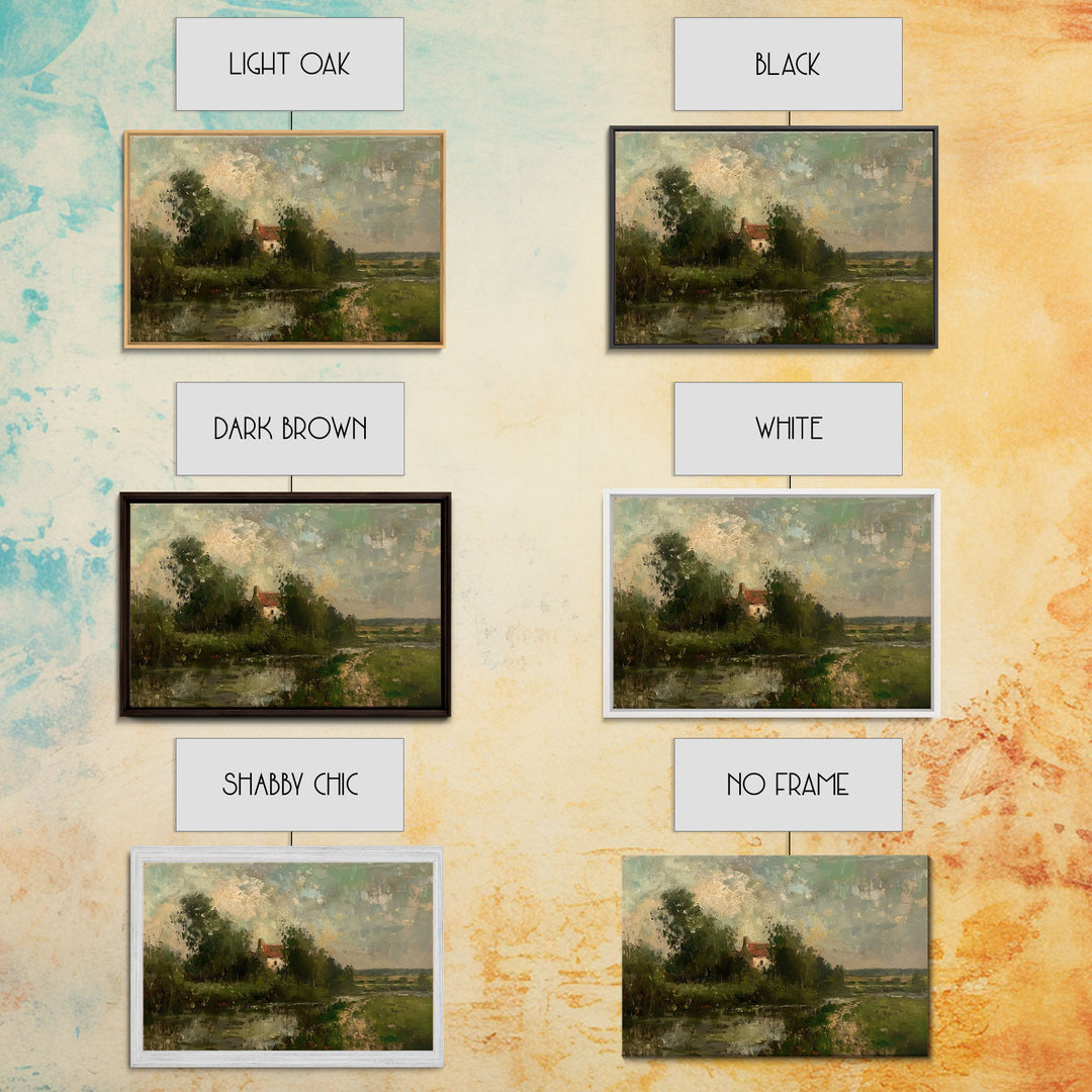 Slightly Scorched Vintage Landscape Painting Canvas Print - Farmhouse Painting - Wall Art - Large Print