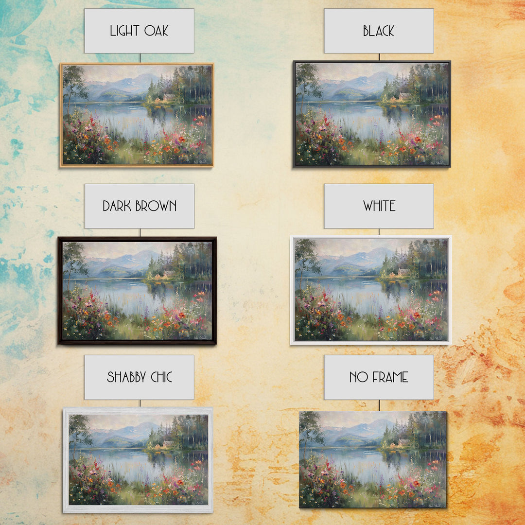 Summer At The Lake, Framed Canvas Print, Fine Art, Living Room Decor, Wildflowers Art, Lakehouse Art, Living Room Decor, Home Decor