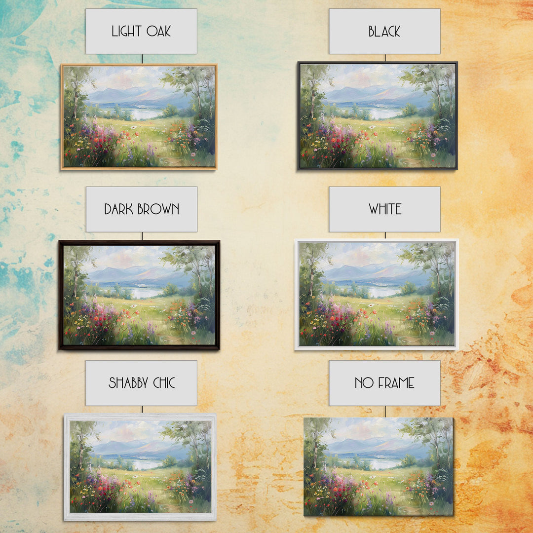 Spring In The Country, Framed Canvas Print, Landscape Painting, Metal print, Farmhouse Decor, Cottage Core Minimalist Home Decor Wall Art