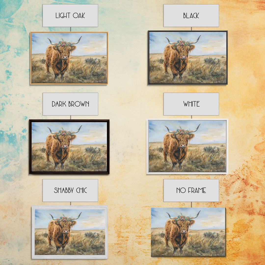 Vintage Cow Painting Framed Canvas Print | Retro Country Decor | Living Room Art | Gift For Her | Vintage Wall Art | Cottage Core Wall Art