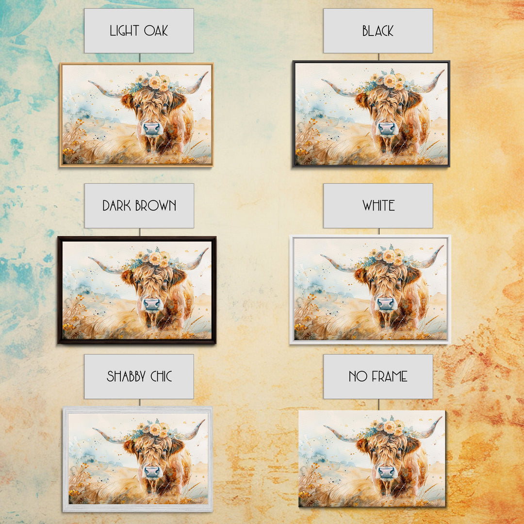 Vintage Cow Painting Framed Canvas Print | Retro Country Decor | Living Room Art | Gift For Her | Vintage Wall Art | Cottage Core Wall Art