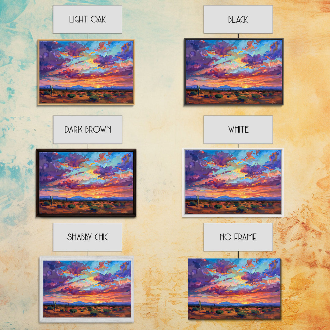 Western Desert Watercolor Framed Canvas Print, Arizona Decor, Pop Art Mid Century Modern Wall Art, Arizona Painting, Southwest Decor