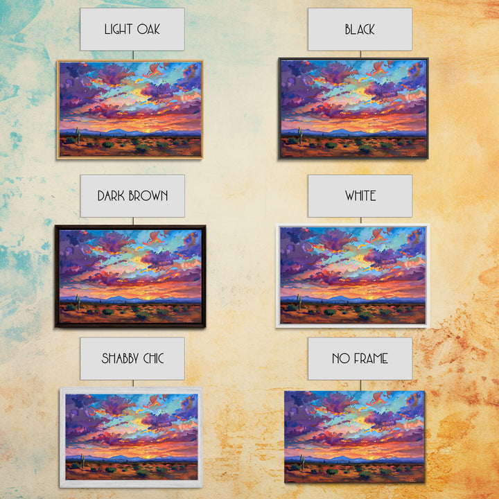 Western Desert Watercolor Framed Canvas Print, Arizona Decor, Pop Art Mid Century Modern Wall Art, Arizona Painting, Southwest Decor