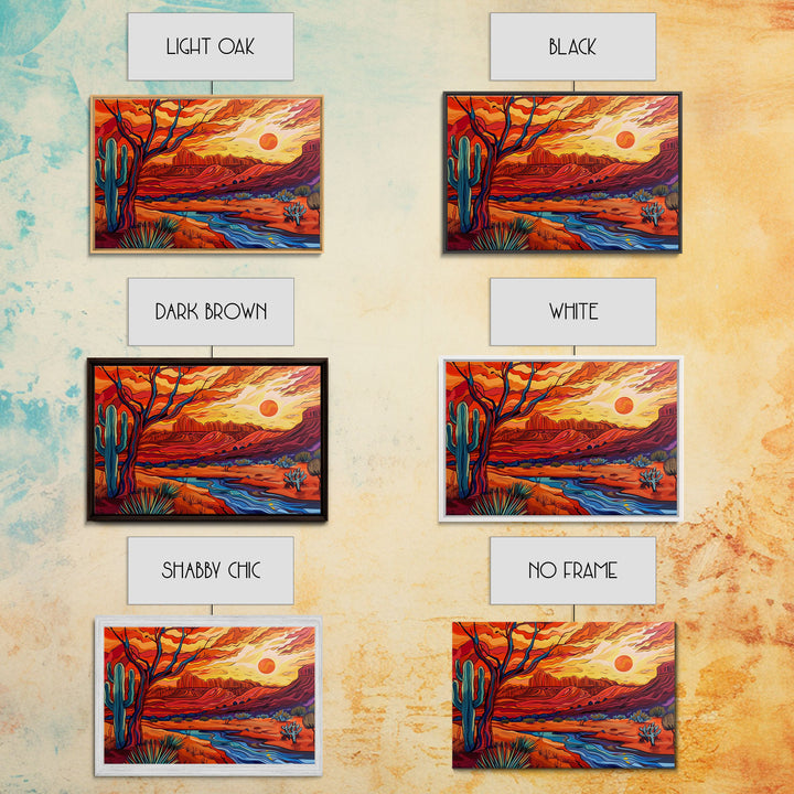 Midcentury Modern Pop Art Desert Landscape Painting Canvas Print, Framed Wall Art, Southwestern Decor, Home Decor Wall Art, Country Decor