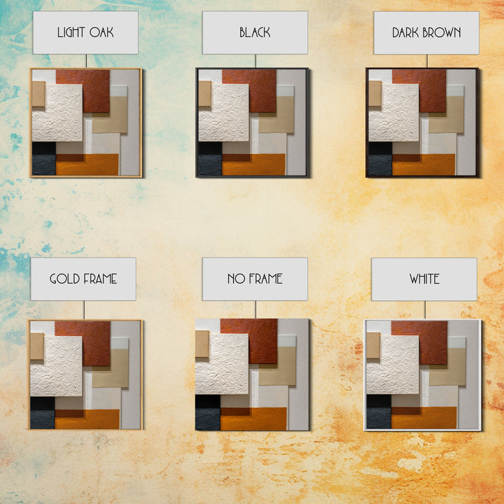 Mid Century Color Block Composition Framed Canvas Print, Wall Art, Art, Living Room Decor, Fine Art, Wall Clock, WAL-1x1-12