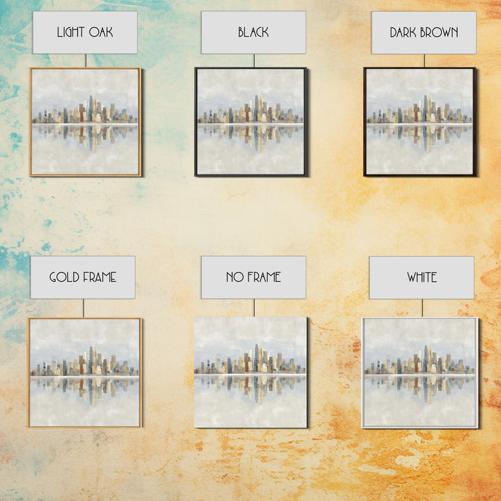 Urban Skyline in Muted Evening Color Framed Canvas Print, Wall Art, Wood Wall Art, Living Room Decor, Fine Art, WAL-1x1-42