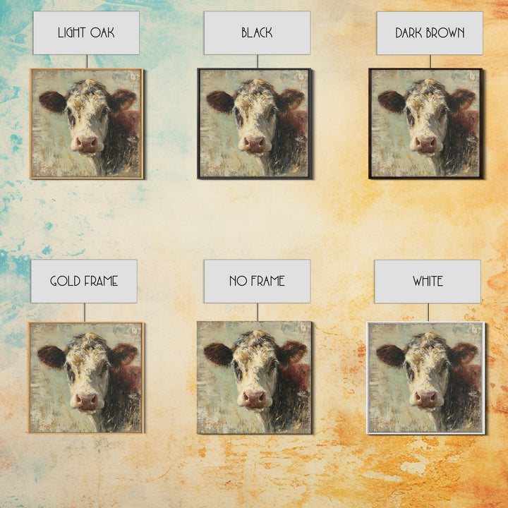 Rustic Farmhouse Cow Portrait Framed Canvas Print, Wall Art, Framed Wall Art, Living Room Decor, Fine Art, Fine Art Print, WAL-1x1-43