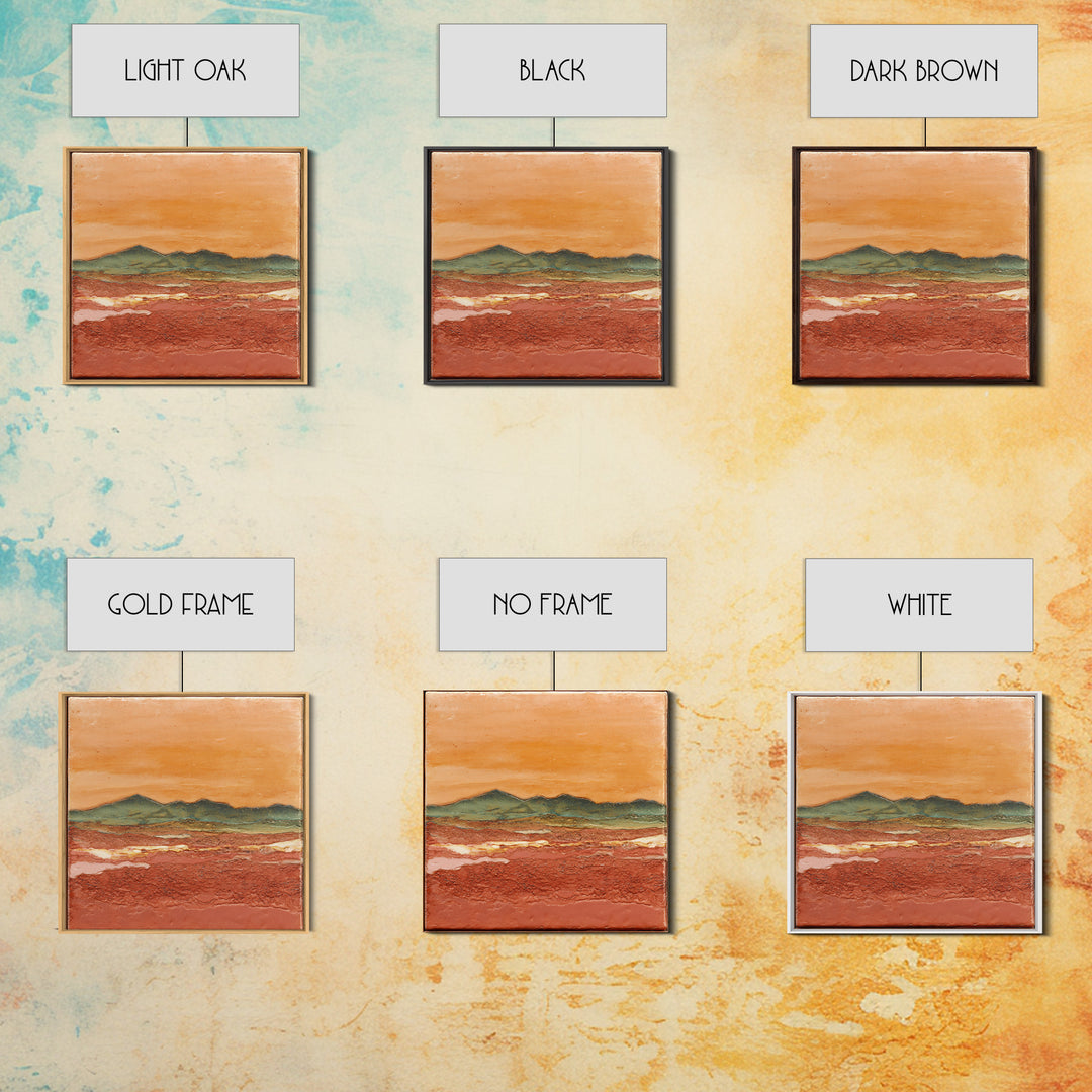 Desert Landscape in Warm Terracotta Tones Framed Canvas Print, Wall Art, Boho Decor, Living Room Decor, Fine Art, WAL-1x1-79