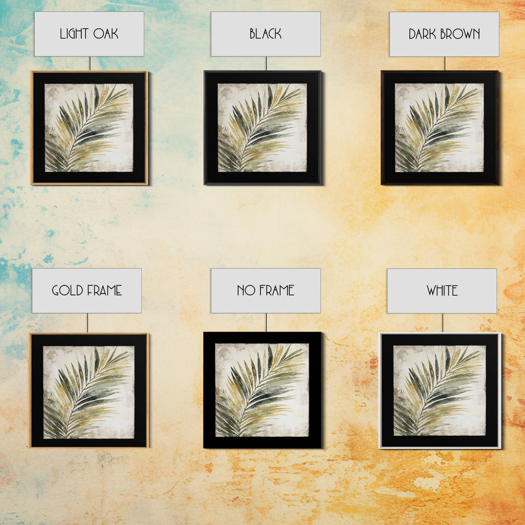 Tropical Palm Leaf Painting Framed Canvas Print, Wall Art, Minimalist Decor, Living Room Decor, Oil Painting, WAL-1x1-88