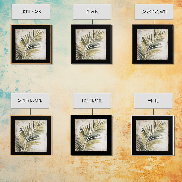 Tropical Palm Leaf Painting Framed Canvas Print, Wall Art, Minimalist Decor, Living Room Decor, Oil Painting, WAL-1x1-88