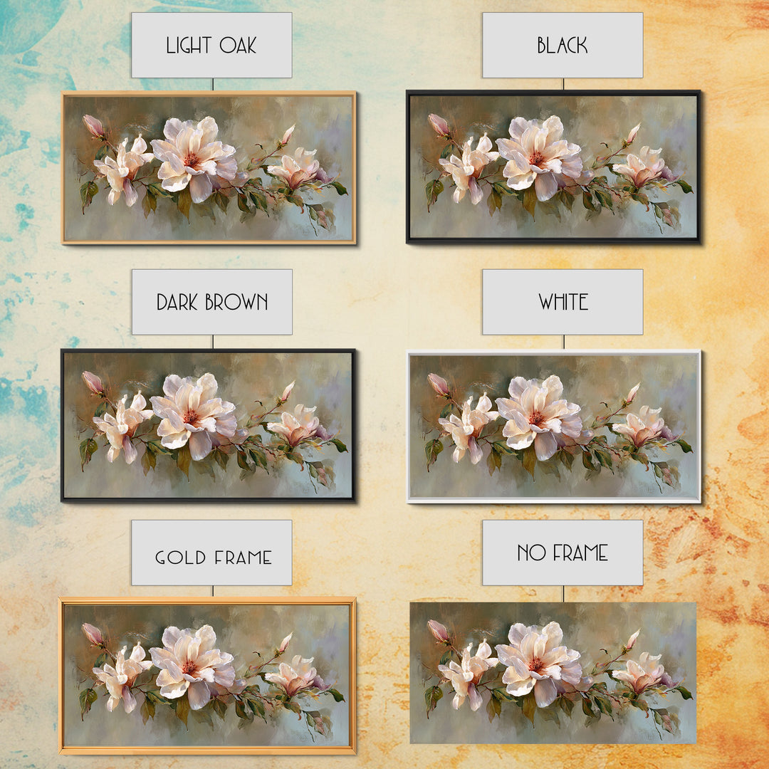 Soft Floral Oil Painting Framed Canvas Print, Wall Art, Printable Wall Art, Living Room Decor, Oil Painting, WAL-2x1-25
