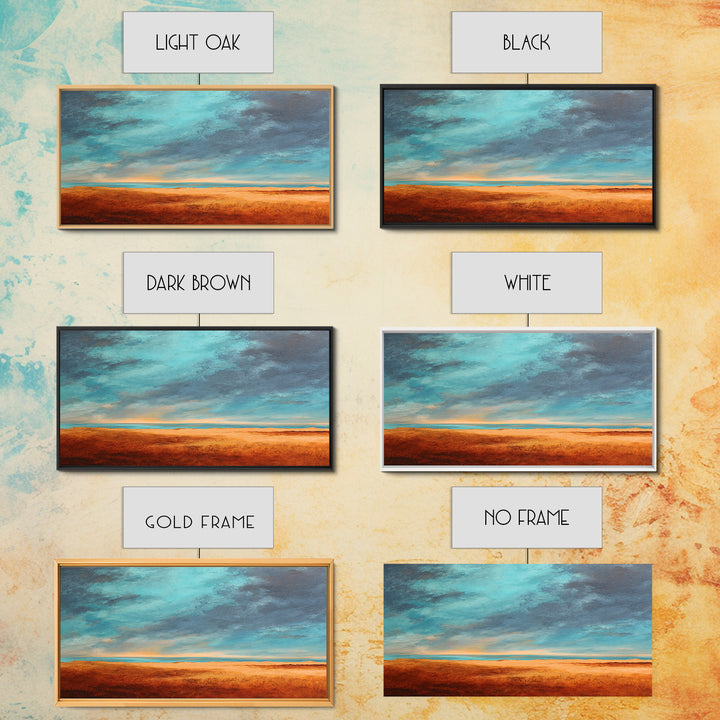 Desert Landscape in Warm Terracotta Tones Framed Canvas Print, Wall Art, Metal Wall Art, Living Room Decor, Oil Painting, WAL-2x1-3