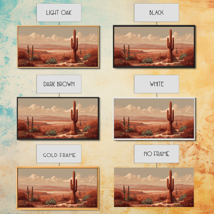 Desert Landscape in Warm Terracotta Tones Framed Canvas Print, Wall Art, Wall Clock, Living Room Decor, Watercolor Art, WAL-2x1-51