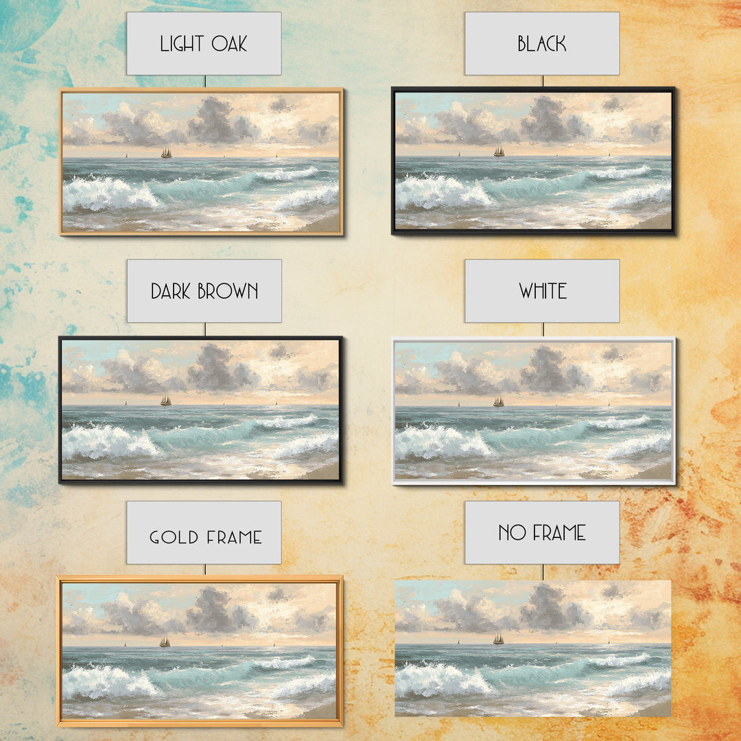 Classic Seascape with Dramatic Clouds Canvas Print, Wall Art, Wood Wall Art, Living Room Decor, Abstract Art, WAL-2x1-71