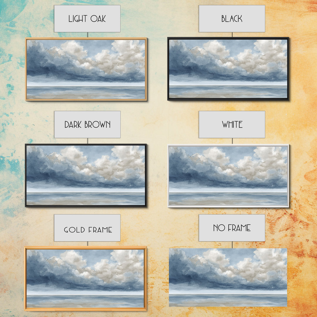 Classic Seascape with Dramatic Clouds Framed Canvas Print, Wall Art, Neutral Decor, Living Room Decor, Fine Art, WAL-2x1-95