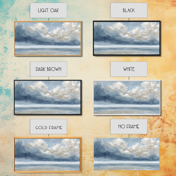 Classic Seascape with Dramatic Clouds Framed Canvas Print, Wall Art, Neutral Decor, Living Room Decor, Fine Art, WAL-2x1-95