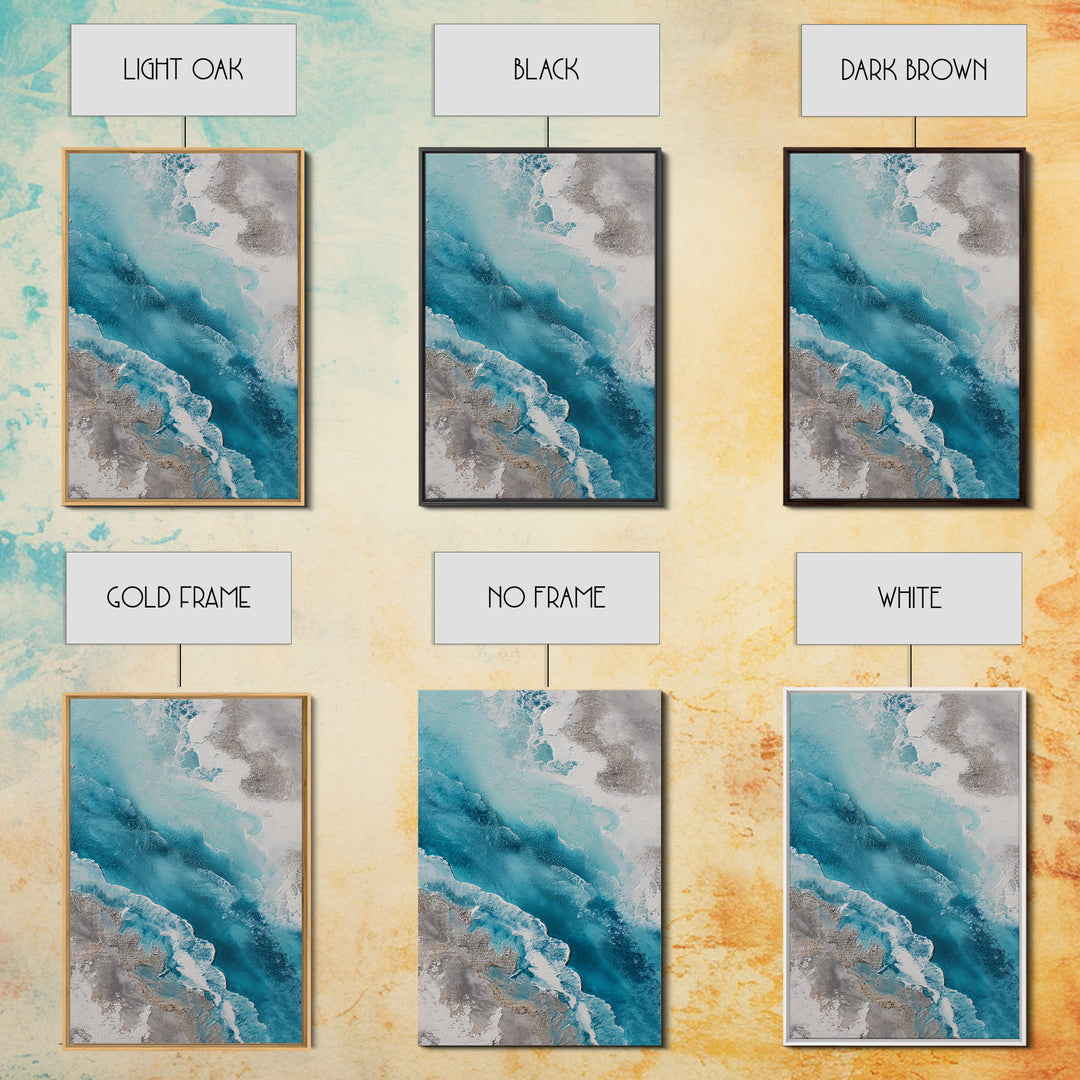 Coastal Aerial Water Study Framed Canvas Print, Wall Art, Contemporary Art, Living Room Decor, Fine Art, Mid Century Modern, WAL-2x3-19