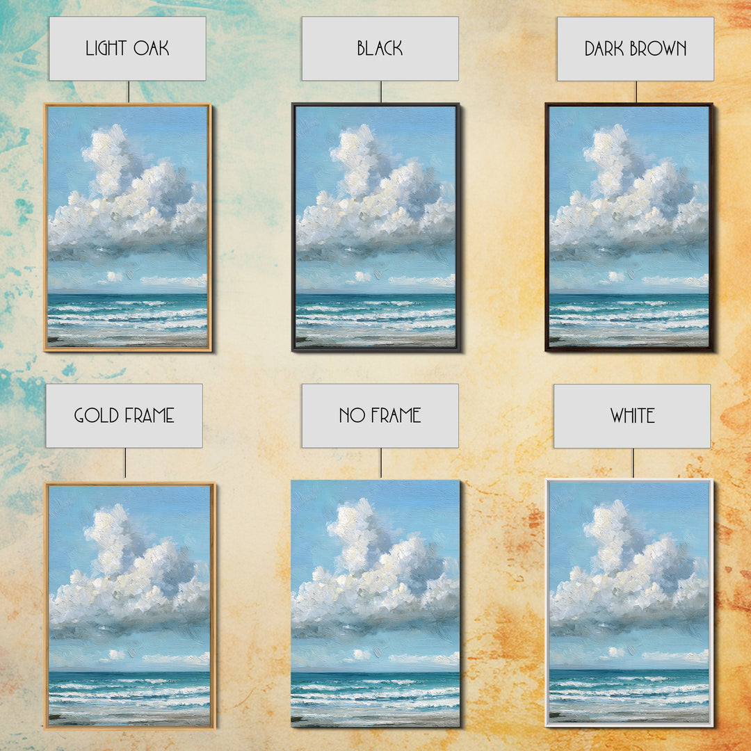 Classic Seascape with Dramatic Clouds Canvas Print, Wall Art, Wall Hangings, Living Room Decor, Watercolor Art, WAL-2x3-35