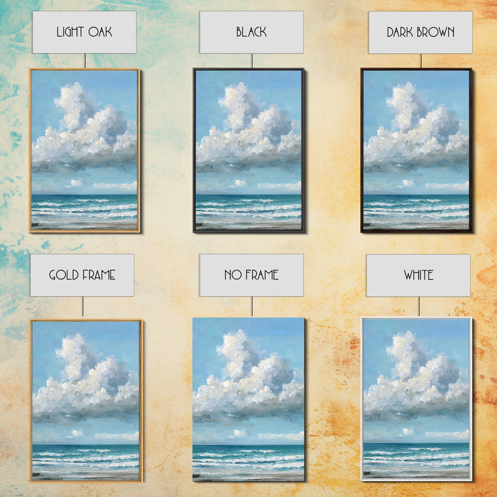 Classic Seascape with Dramatic Clouds Canvas Print, Wall Art, Wall Hangings, Living Room Decor, Watercolor Art, WAL-2x3-35