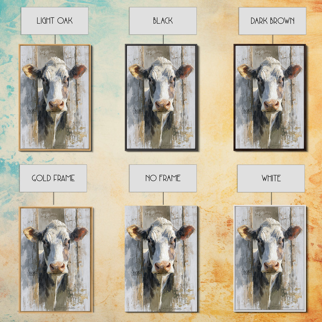 Rustic Farmhouse Cow Portrait Framed Canvas Print, Wall Art, Heart, Living Room Decor, Fine Art, Home Decor Gift, WAL-2x3-51