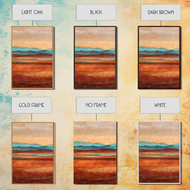 Desert Landscape in Warm Terracotta Tones Framed Canvas Print, Wall Art, Wall Clock, Living Room Decor, Watercolor Art, WAL-2x3-63
