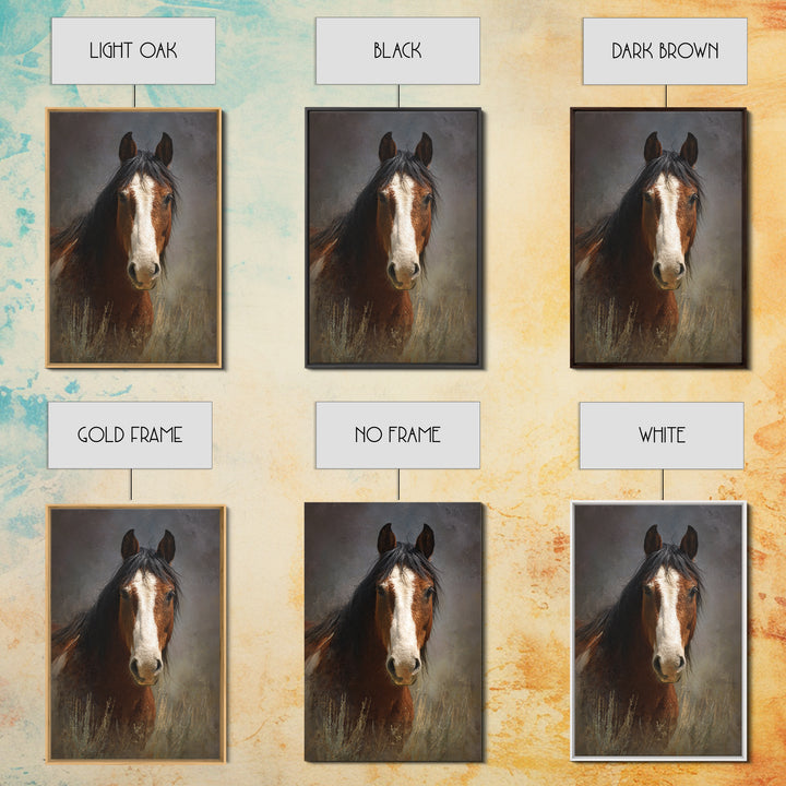 Wild Horse Portrait Framed Canvas Print, Wall Art, Wall Hanging, Living Room Decor, Fine Art, Gallery Decor, WAL-2x3-69