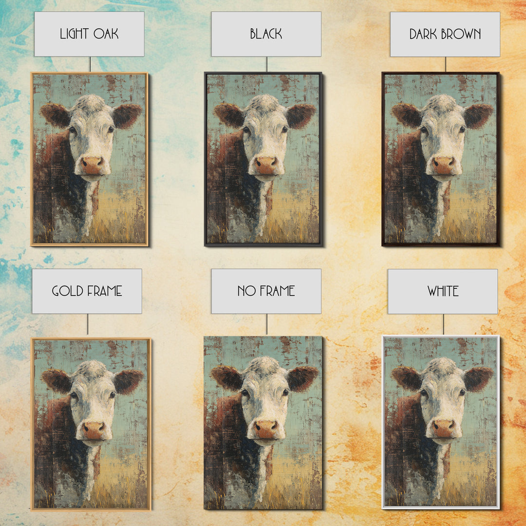 Rustic Farmhouse Cow Portrait Framed Canvas Print, Wall Art, Wall Hanging, Living Room Decor, Fine Art, Gallery Decor, WAL-2x3-75