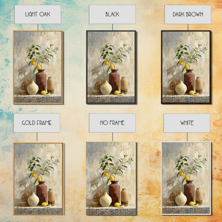 Mediterranean Lemon Branch Still Life Framed Canvas Print, Wall Art, Canvas, Living Room Decor, Watercolor Art, WAL-2x3-78